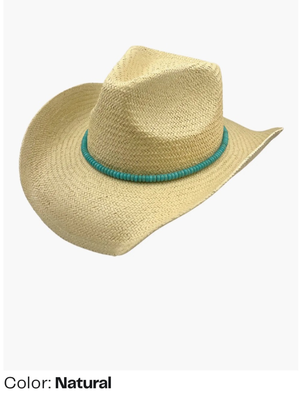 Natural Straw Cowboy Hat with Turquoise Bead Band
